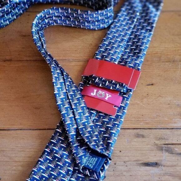 NWOT JOY Men's Christmas Tree Print Tie Blue - Picture 5 of 5